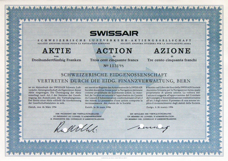 Swissair Namenaktie 1956